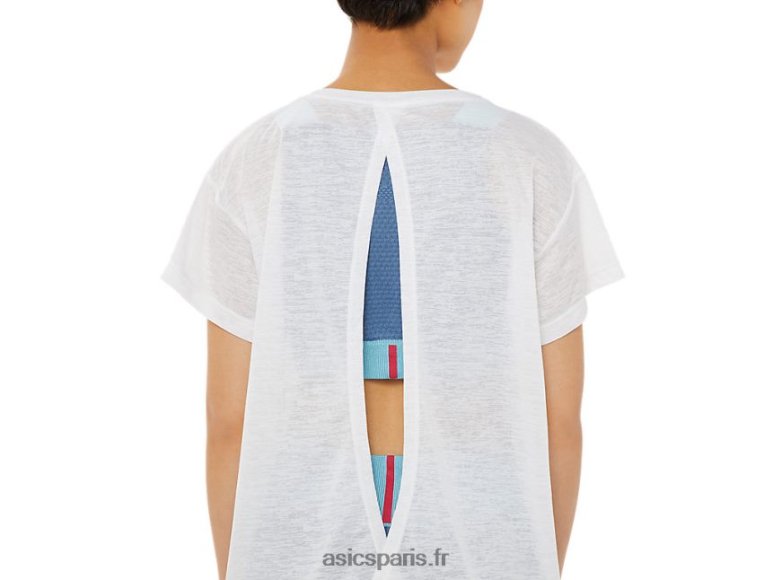 femmes Asics haut à manches courtes et dos ouvert BXL8B23374 blanc brillant