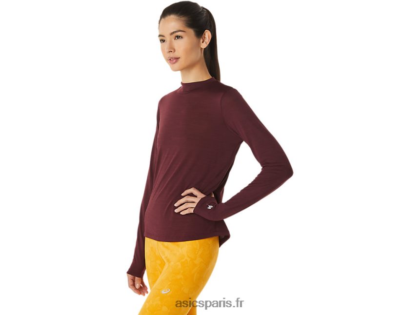 femmes Asics haut à manches longues et col montant runkoyo BXL8B22754 Mars profond