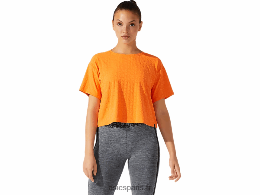 femmes Asics manches courtes en jacquard à logo BXL8B23932 pêche au soleil