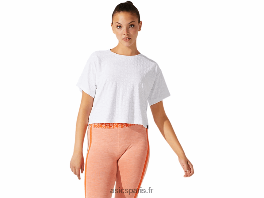 femmes Asics manches courtes en jacquard à logo BXL8B23968 blanc brillant