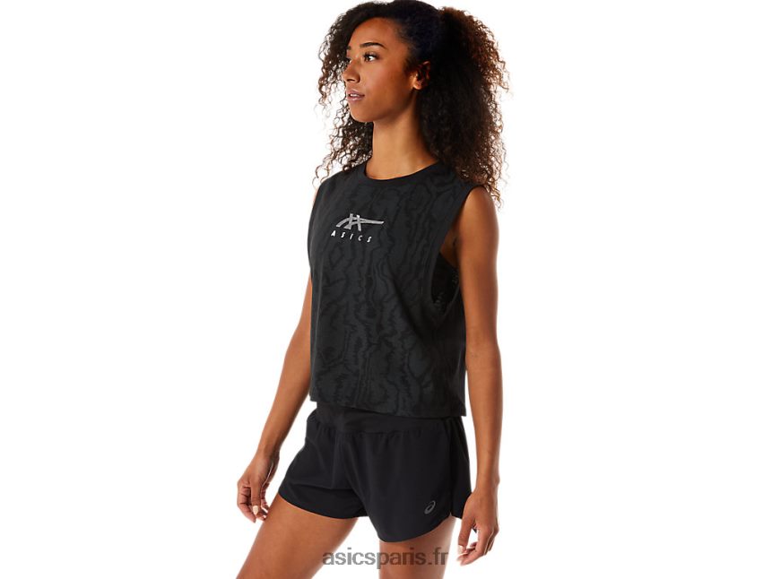 femmes Asics muscle crop imprimé sur toute la surface BXL8B23145 performance noir