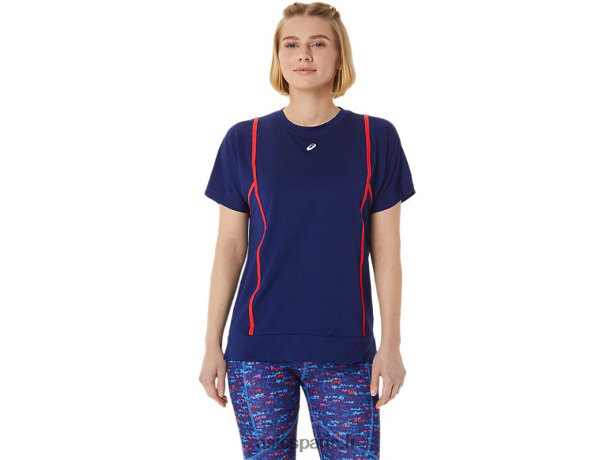 femmes Asics nouveau haut à manches courtes strong 92 BXL8B23056 alerte de plongée bleue/rouge