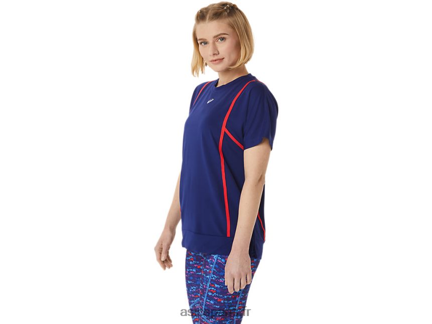 femmes Asics nouveau haut à manches courtes strong 92 BXL8B23056 alerte de plongée bleue/rouge