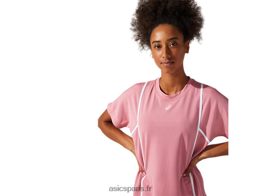 femmes Asics nouveau haut à manches courtes strong 92 BXL8B23817 rose fumé/blanc brillant