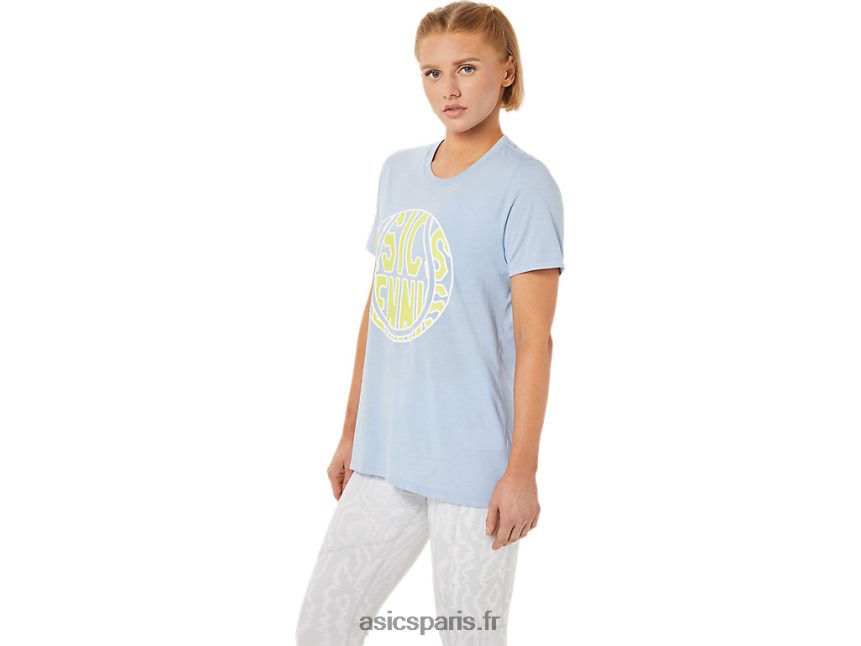 femmes Asics nouveau t-shirt graphique strong 92 BXL8B23761 brume/lueur jaune