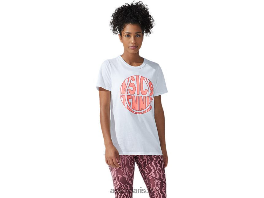femmes Asics nouveau t-shirt graphique strong 92 BXL8B23782 blanc brillant/corail flamboyant