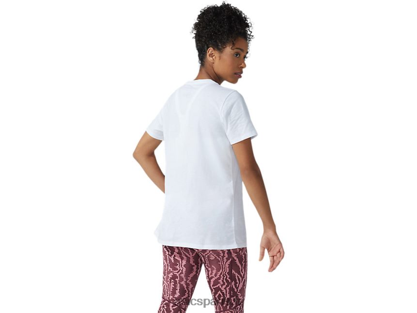 femmes Asics nouveau t-shirt graphique strong 92 BXL8B23782 blanc brillant/corail flamboyant