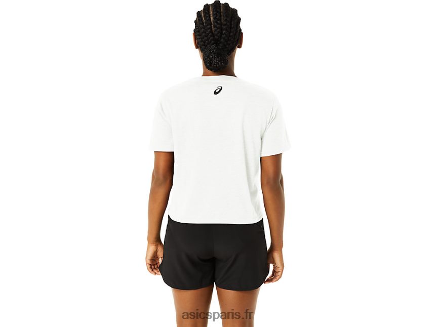 femmes Asics t-shirt carré à manches courtes et rayures BXL8B22718 blanc brillant