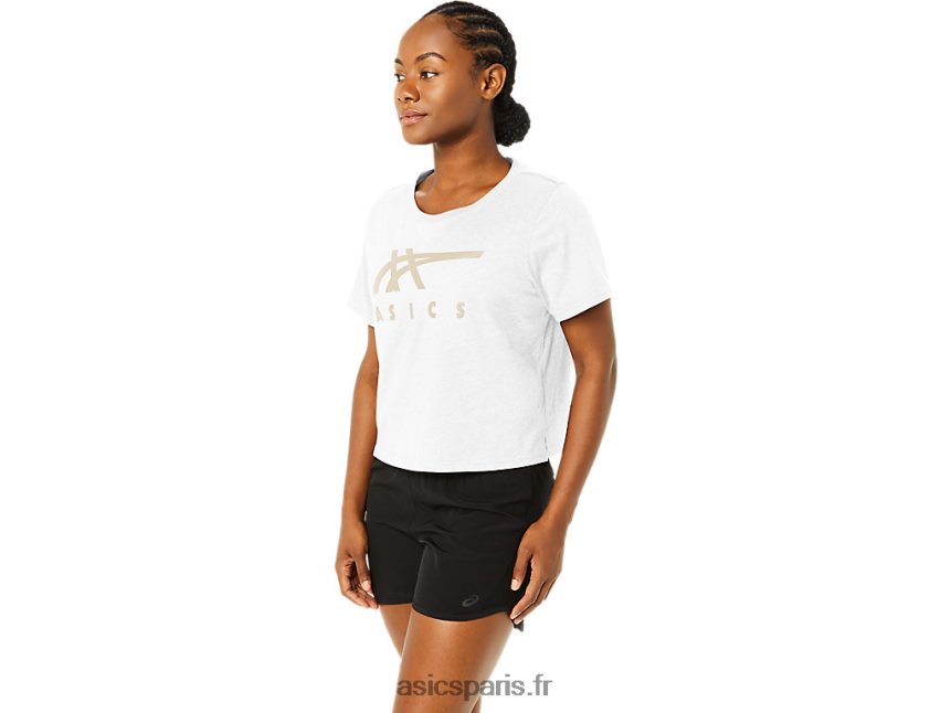 femmes Asics t-shirt carré à manches courtes et rayures BXL8B22718 blanc brillant