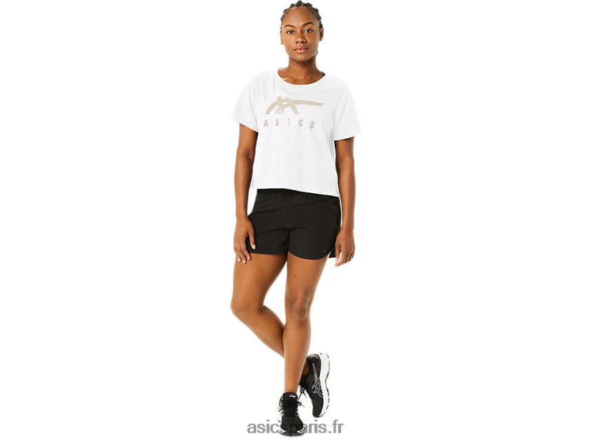 femmes Asics t-shirt carré à manches courtes et rayures BXL8B22718 blanc brillant
