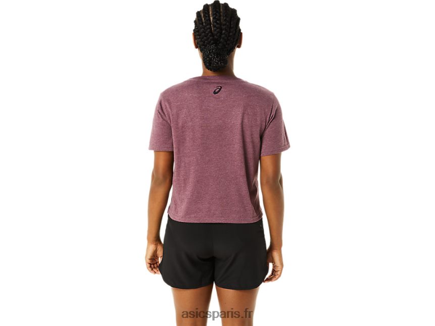 femmes Asics t-shirt carré à manches courtes et rayures BXL8B23620 bruyère mars profonde