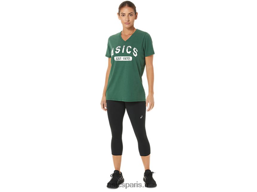femmes Asics t-shirt à col en v est 1977 à manches courtes BXL8B22726 bruyère vert chasseur