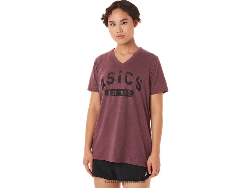 femmes Asics t-shirt à col en v est 1977 à manches courtes BXL8B23421 bruyère mars profonde