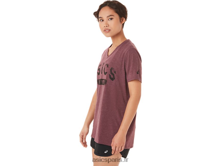 femmes Asics t-shirt à col en v est 1977 à manches courtes BXL8B23421 bruyère mars profonde