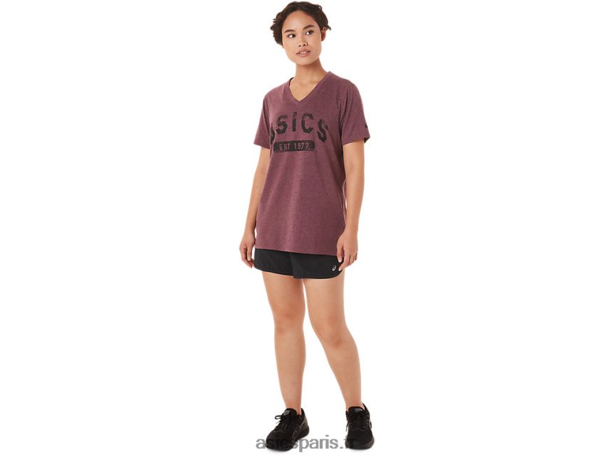femmes Asics t-shirt à col en v est 1977 à manches courtes BXL8B23421 bruyère mars profonde