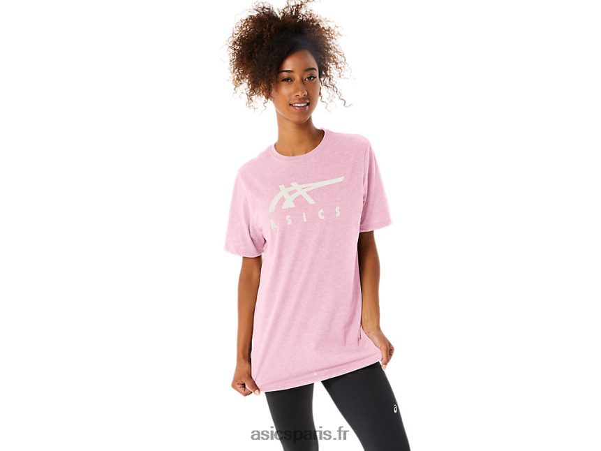 femmes Asics t-shirt rayé à manches courtes BXL8B273 sel rose