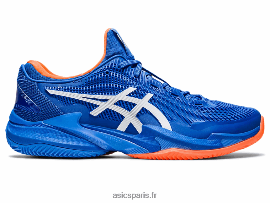 Hommes Asics court ff 3 novak terre battue BXL8B2568 bleu thon/blanc