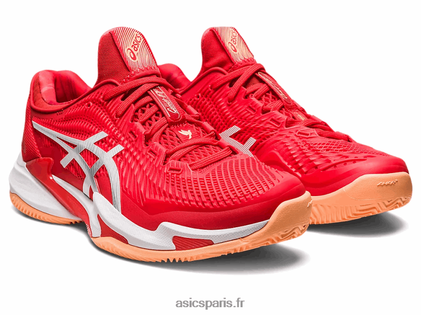 Hommes Asics court ff 3 novak terre battue BXL8B274 rouge feu/blanc