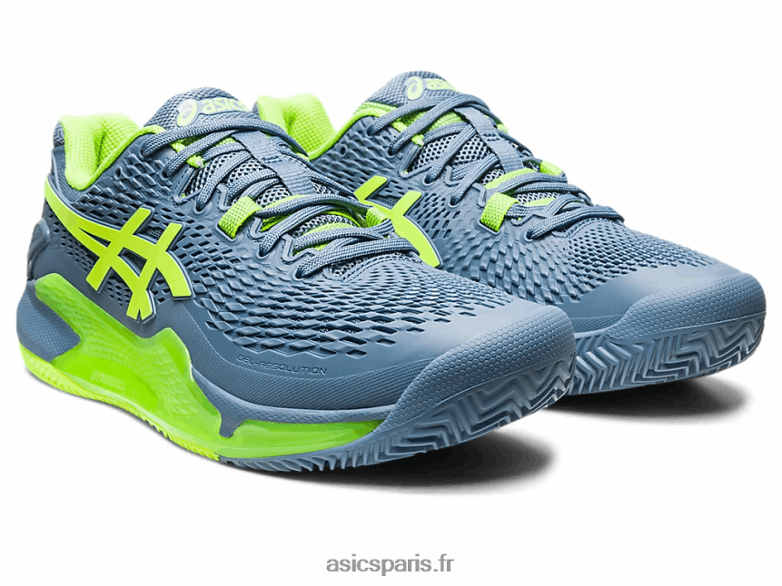 Hommes Asics gel-résolution 9 argile BXL8B2398 bleu acier/vert danger
