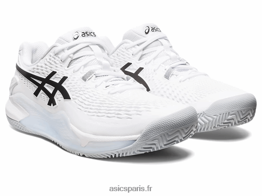 Hommes Asics gel-résolution 9 argile BXL8B2401 blanc noir