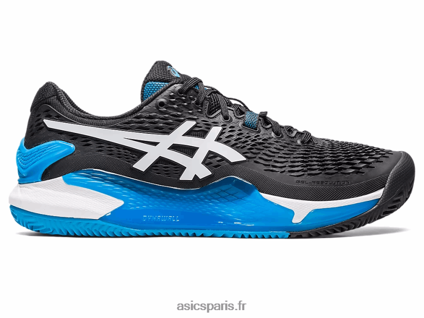 Hommes Asics gel-résolution 9 argile BXL8B2405 noir blanc