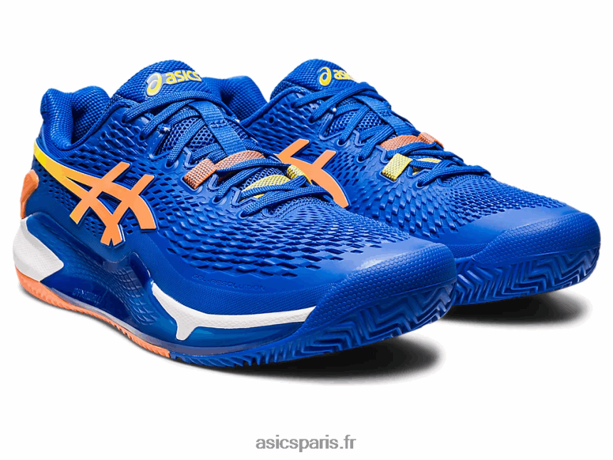 Hommes Asics gel-résolution 9 argile BXL8B289 bleu thon/pêche soleil