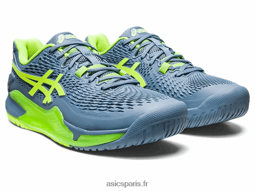 Hommes Asics gel-résolution 9 de large BXL8B2364 bleu acier/vert danger