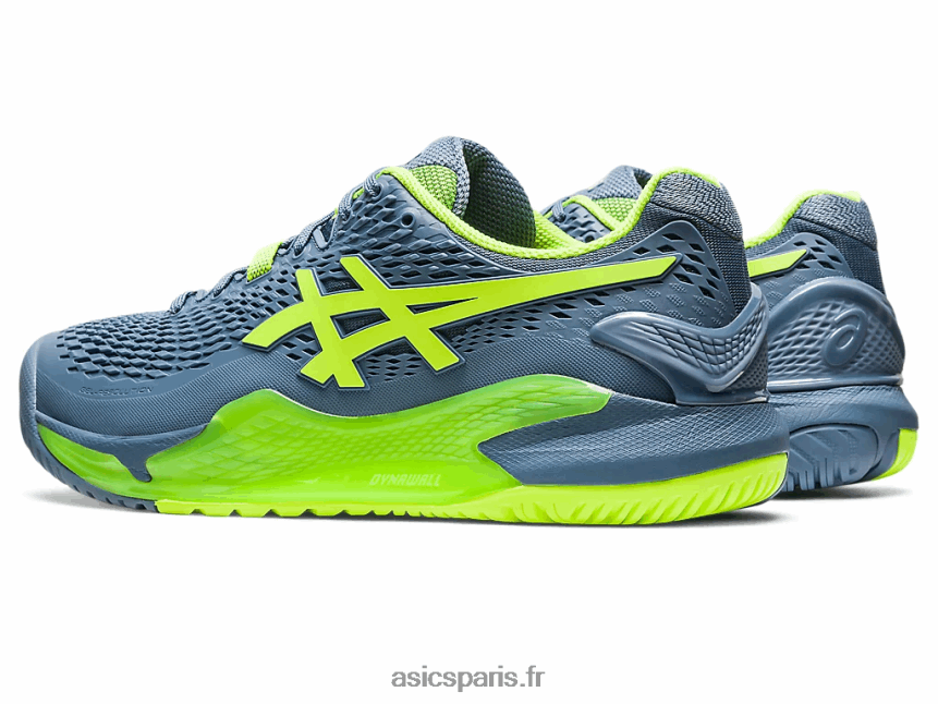 Hommes Asics gel-résolution 9 de large BXL8B2364 bleu acier/vert danger