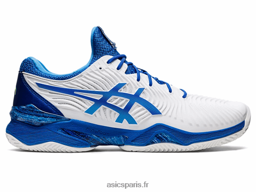 Hommes Asics terre battue ff novak BXL8B21003 blanc/bleu thon