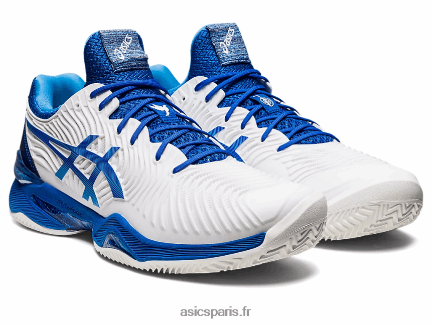 Hommes Asics terre battue ff novak BXL8B21003 blanc/bleu thon