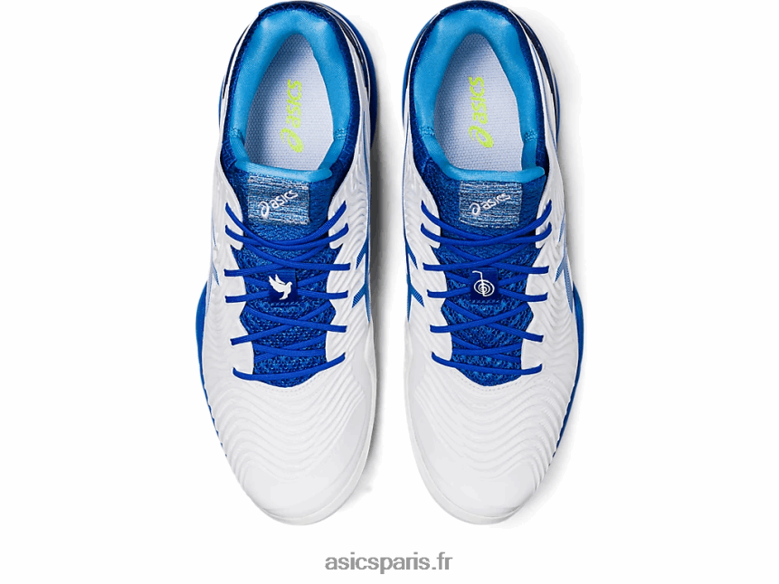 Hommes Asics terre battue ff novak BXL8B21003 blanc/bleu thon