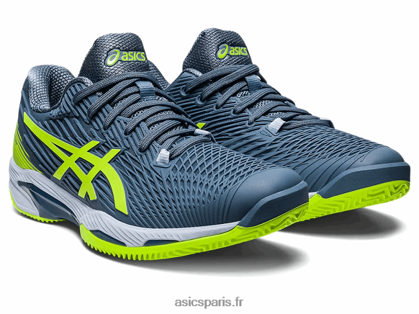 Hommes Asics vitesse de solution ff 2 argile BXL8B2470 bleu acier/vert danger