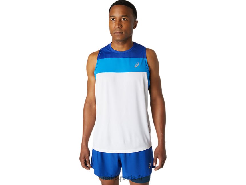 Hommes Asics maillot de course BXL8B21746 blanc brillant/bleu monaco