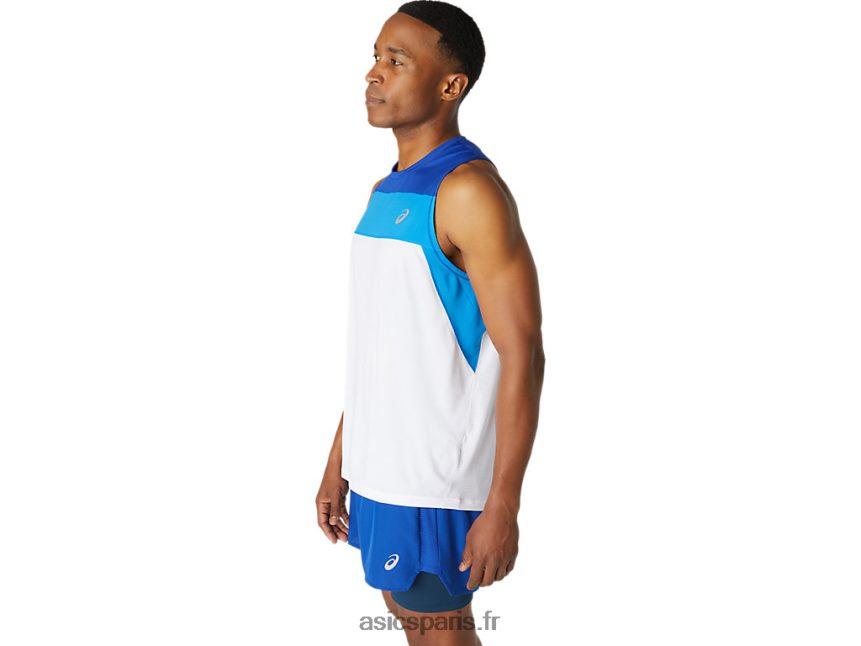 Hommes Asics maillot de course BXL8B21746 blanc brillant/bleu monaco