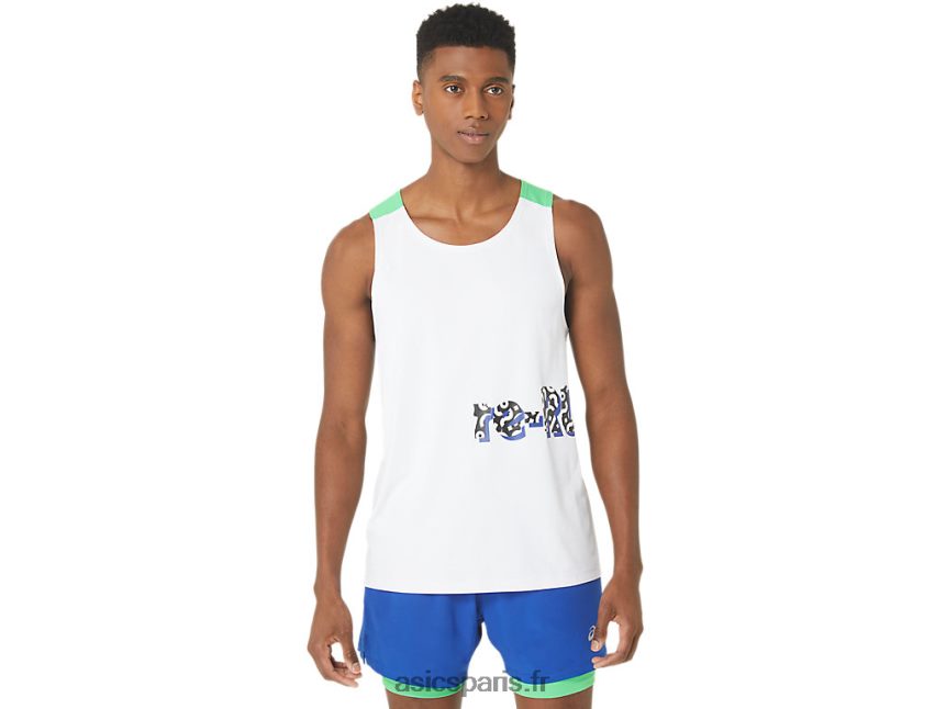 Hommes Asics nouveau maillot de course solide réutilisé BXL8B230 blanc/piste