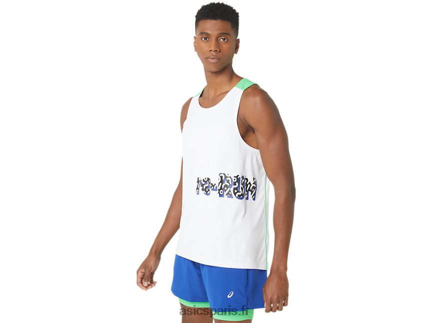 Hommes Asics nouveau maillot de course solide réutilisé BXL8B230 blanc/piste
