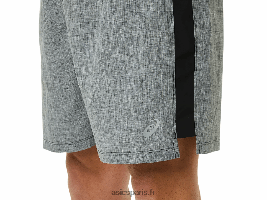 Hommes Asics prêt à l\'emploi 7po court BXL8B2918 gris foncé chiné/noir