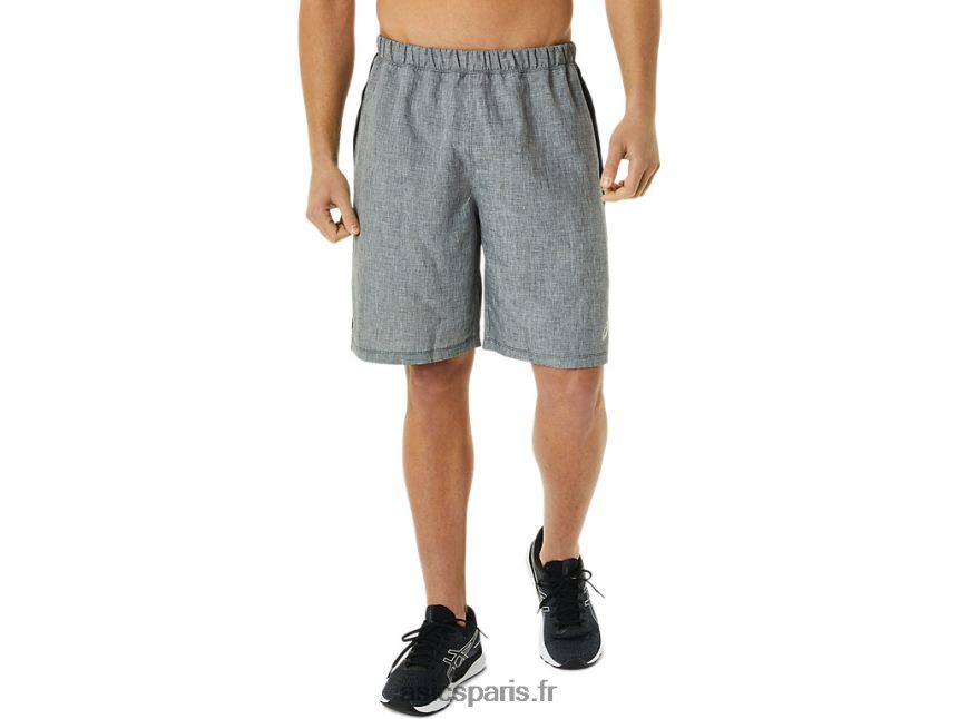 Hommes Asics prêt à l'emploi 9po court BXL8B2921 gris foncé chiné/noir