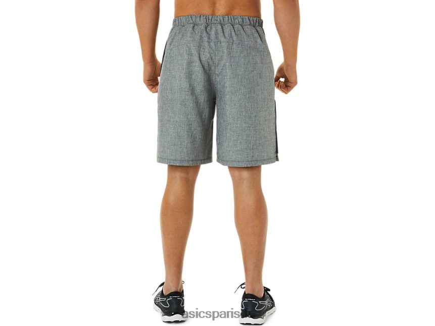 Hommes Asics prêt à l\'emploi 9po court BXL8B2921 gris foncé chiné/noir