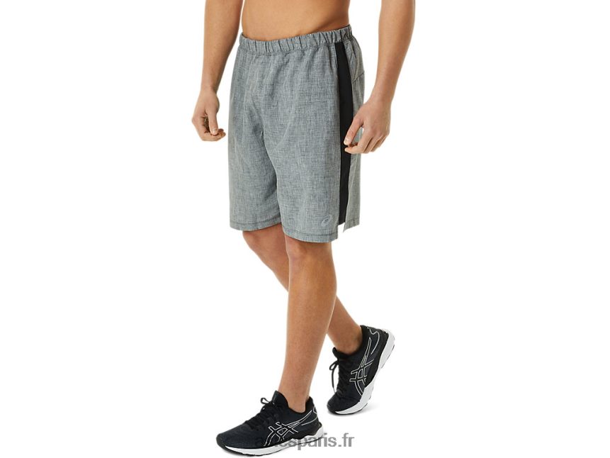 Hommes Asics prêt à l\'emploi 9po court BXL8B2921 gris foncé chiné/noir