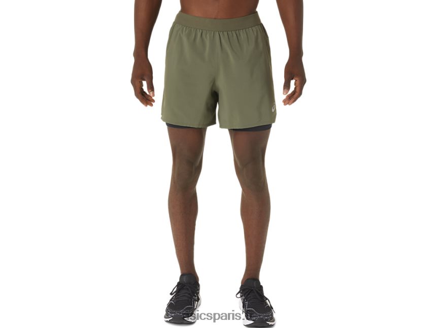 Hommes Asics route 2-n-1 5po court BXL8B21122 vert manteau/noir performance