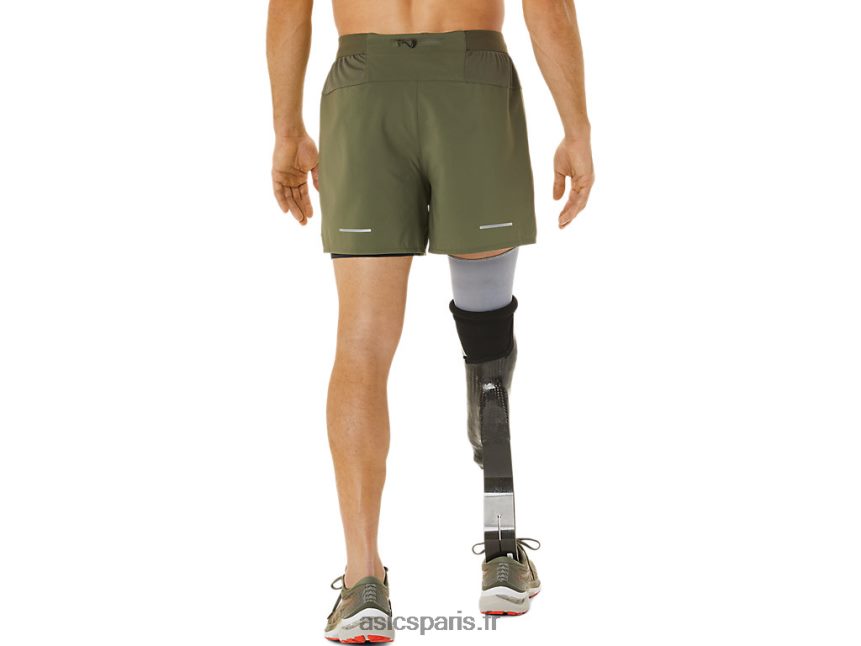 Hommes Asics route 2-n-1 5po court BXL8B21122 vert manteau/noir performance