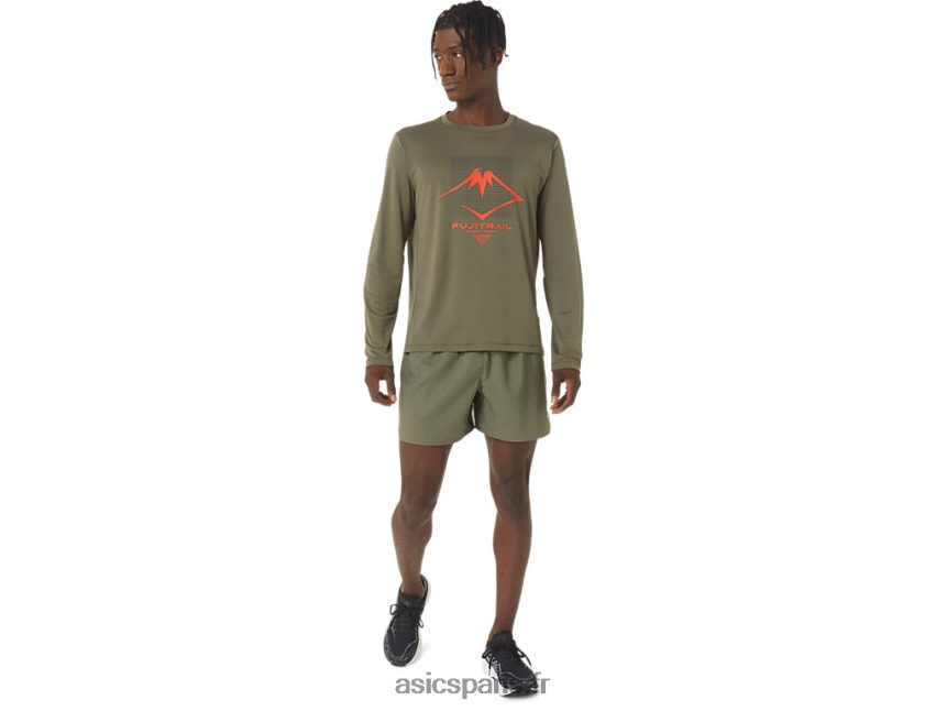 Hommes Asics short logo fujitrail BXL8B21075 manteau vert