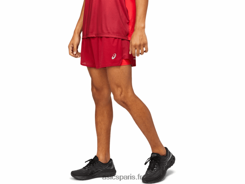 Hommes Asics ventiler 2-n-1 5po court BXL8B21803 bordeaux/rouge électrique