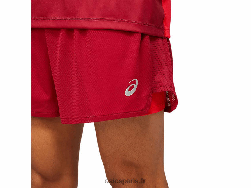 Hommes Asics ventiler 2-n-1 5po court BXL8B21803 bordeaux/rouge électrique