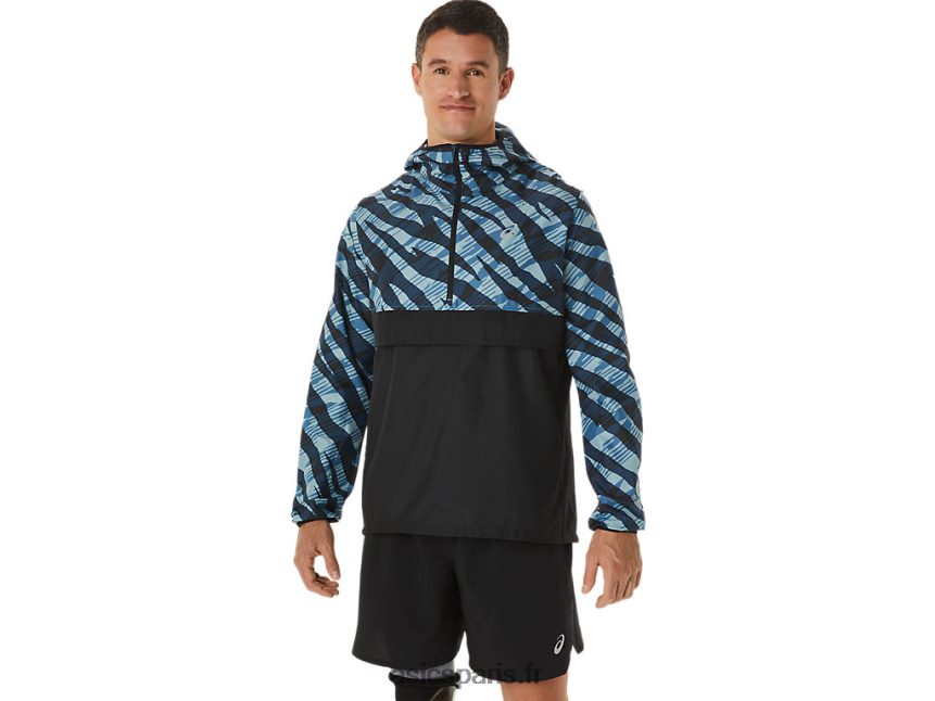 Hommes Asics anorak camouflage sauvage BXL8B21102 bleu azur/noir performance
