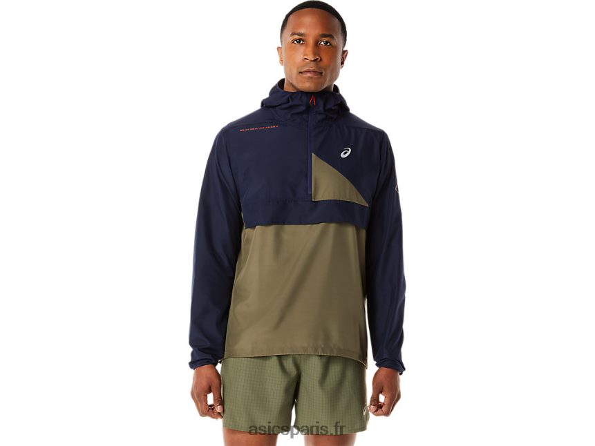 Hommes Asics anorak fujitrail BXL8B21136 minuit/vert manteau