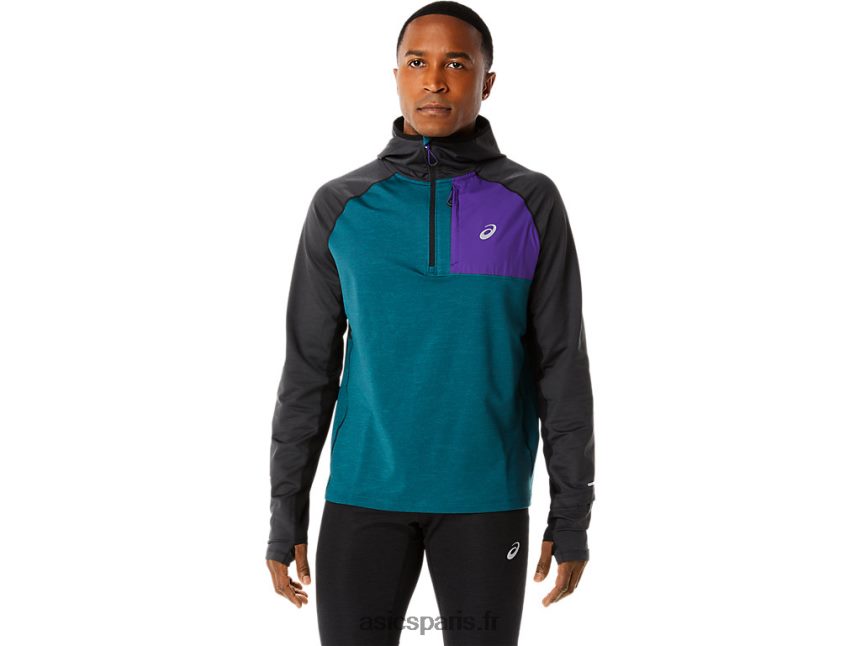 Hommes Asics sweat à capuche à manches longues pour la course d'hiver BXL8B2840 velours pin chiné/noir