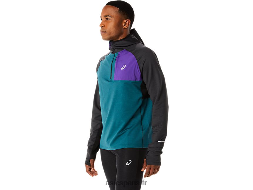 Hommes Asics sweat à capuche à manches longues pour la course d\'hiver BXL8B2840 velours pin chiné/noir