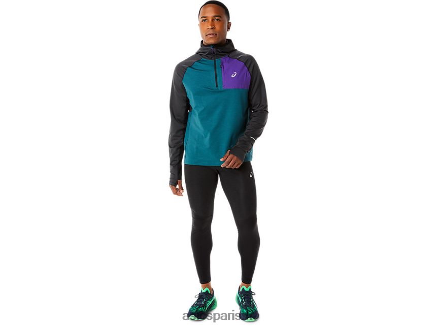 Hommes Asics sweat à capuche à manches longues pour la course d\'hiver BXL8B2840 velours pin chiné/noir